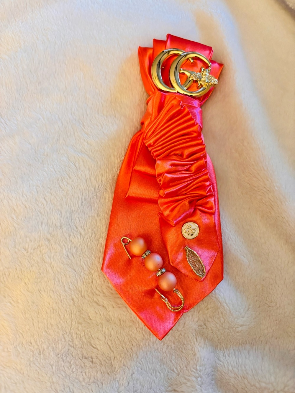 Satin Orange Necktie  with Gold Double-Ring Accent